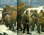 Michael Ancher redningsbaden fores gennem klitterne Sweden oil painting artist